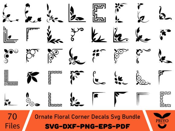 Ornate Floral Corner Decals Svg Bundle